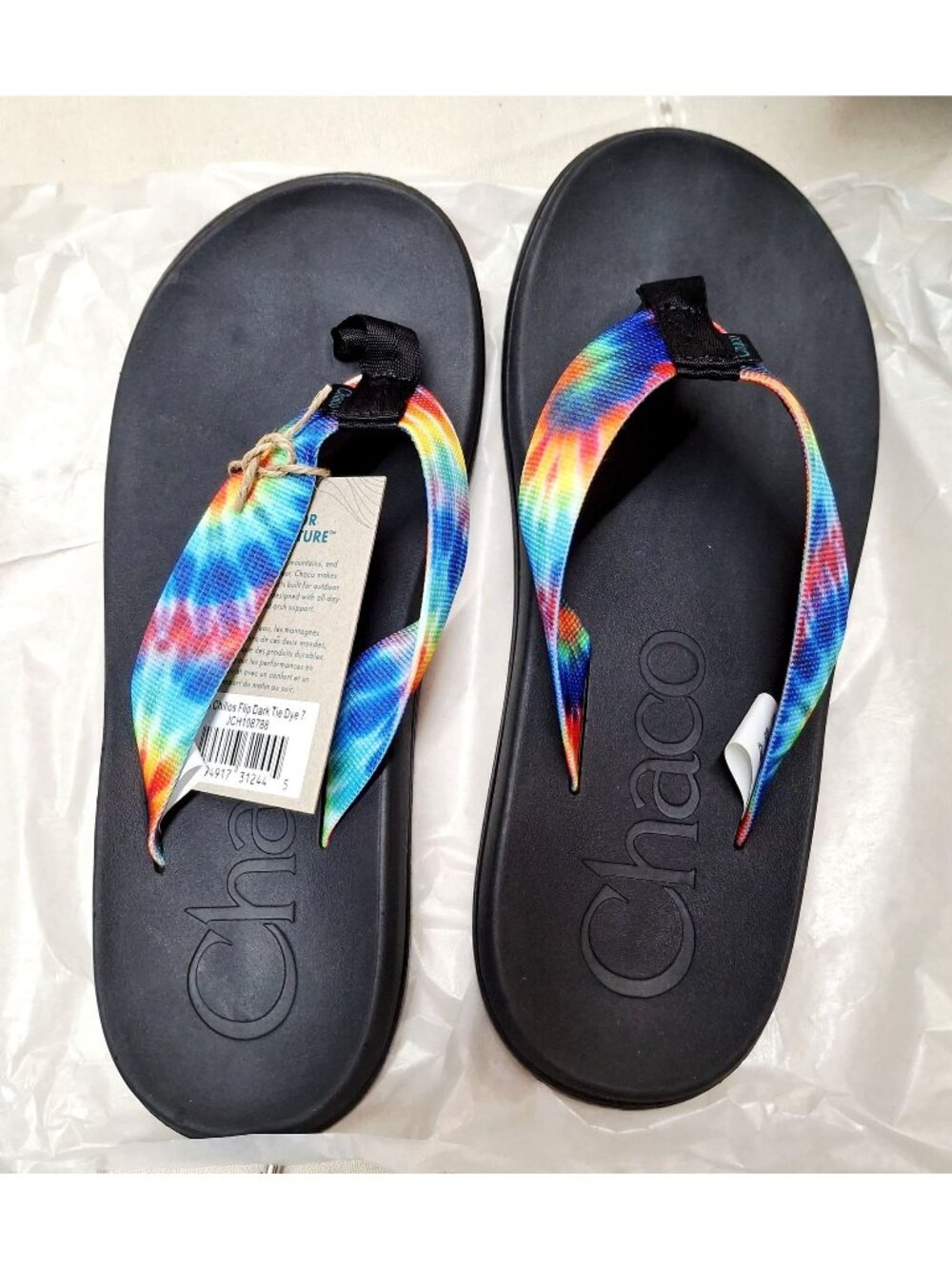 Chaco Womens Chillos Flip Dark Tie Dye Sandals Size 7 Black Rainbow New In Box